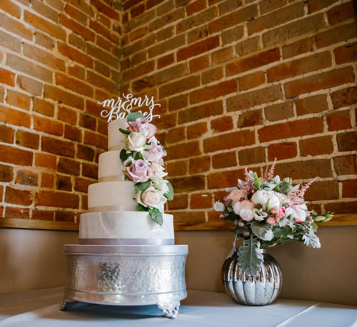 White Wedding Cake With Sugar Paste Flowers