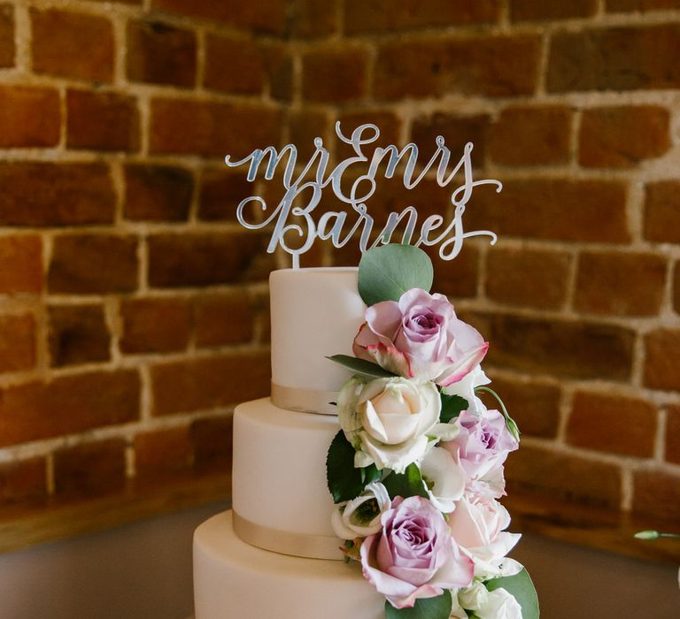 White Wedding Cake With Sugar Paste Flowers