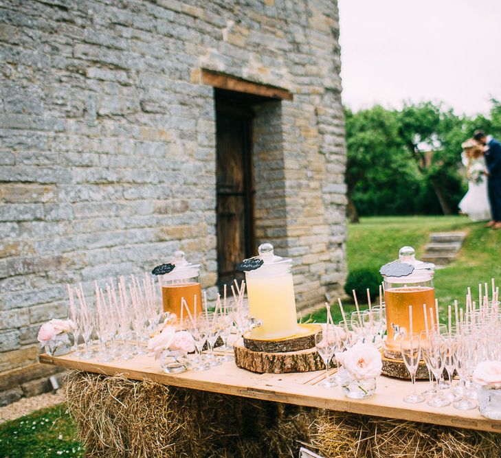 Rustic Hay Bale Drinks Station with Dispensers