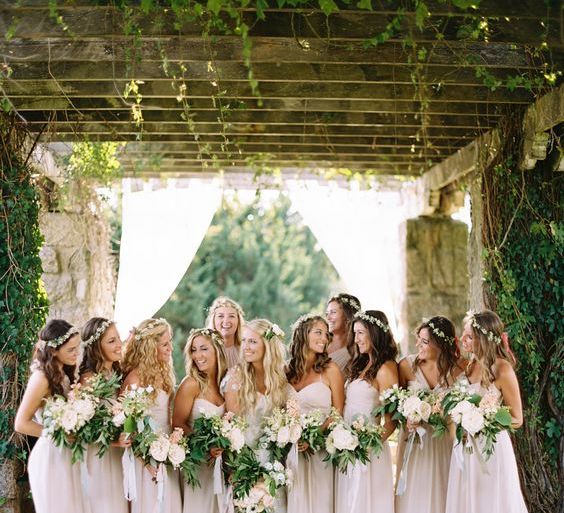 Bridesmaids In Light Pink Dresses