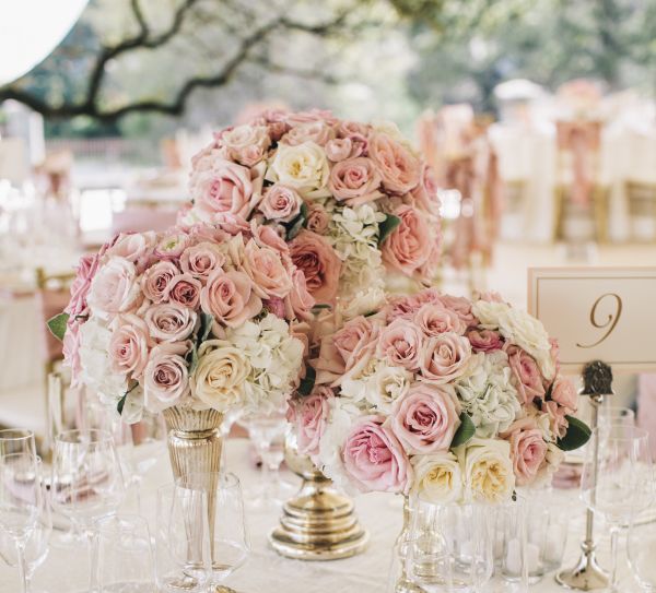 Pink & Metallic Floral Table Centrepieces For Wedding