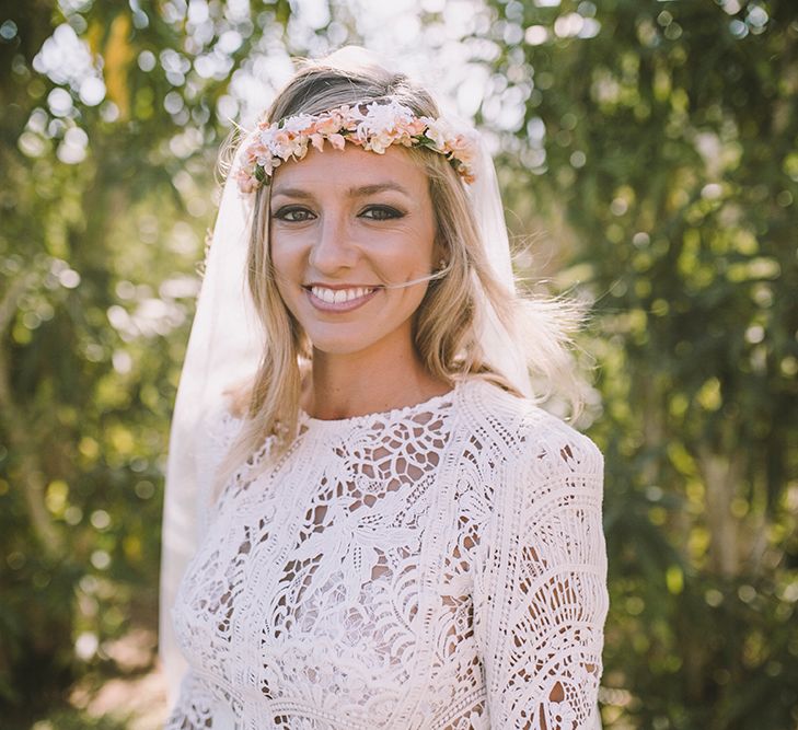 Bride in Yolan Cris Lace Wedding Dress & Flower Crown | Sara Frost Photography | AMS Love in Video