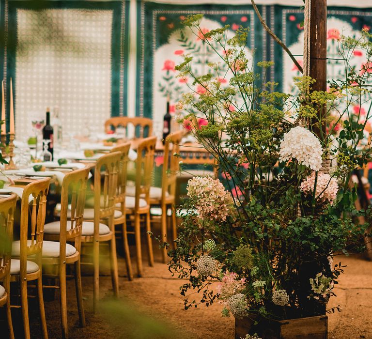 Floral Lined Marquee For Wedding // Embellished Jenny Packham Gown Marquee Wedding At Coombeshead Farm Cornwall The Garden Gate Flower Co Planning Jenny Wren Events Images Barney Walters Photography