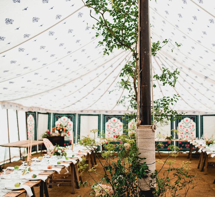 Floral Lined Marquee For Wedding // Embellished Jenny Packham Gown Marquee Wedding At Coombeshead Farm Cornwall The Garden Gate Flower Co Planning Jenny Wren Events Images Barney Walters Photography