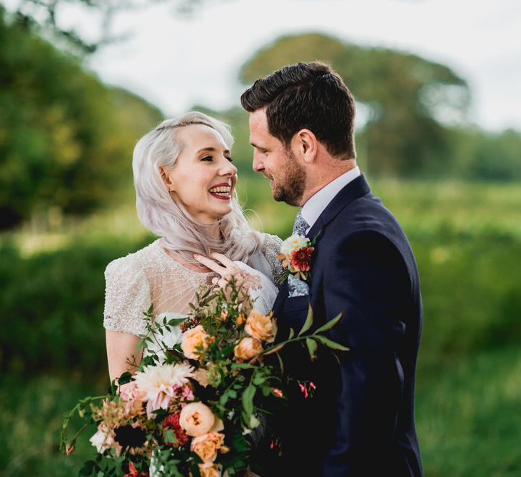 Embellished Jenny Packham Gown Marquee Wedding At Coombeshead Farm Cornwall The Garden Gate Flower Co Planning Jenny Wren Events Images Barney Walters Photography