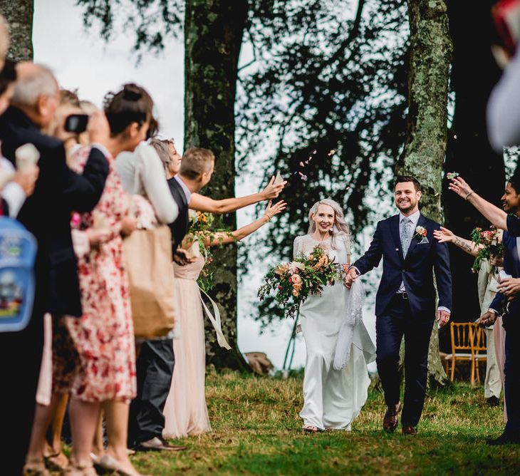 Embellished Jenny Packham Gown Marquee Wedding At Coombeshead Farm Cornwall The Garden Gate Flower Co Planning Jenny Wren Events Images Barney Walters Photography