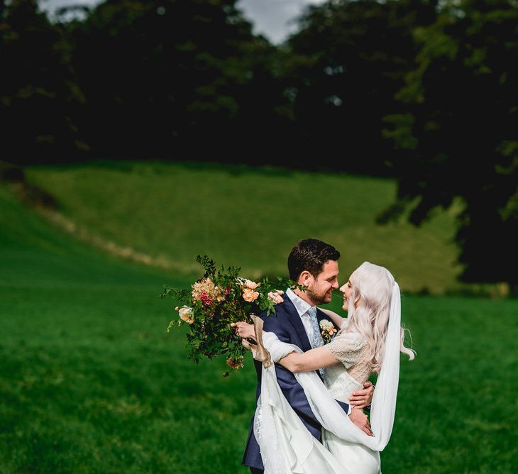 Embellished Jenny Packham Gown Marquee Wedding At Coombeshead Farm Cornwall The Garden Gate Flower Co Planning Jenny Wren Events Images Barney Walters Photography