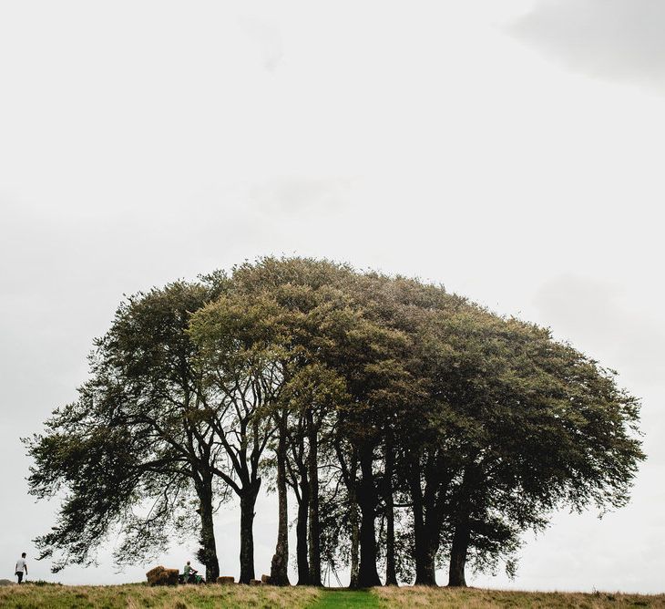 Tree Copse Wedding Ceremony // Farm Wedding Venue Cornwall // Embellished Jenny Packham Gown Marquee Wedding At Coombeshead Farm Cornwall The Garden Gate Flower Co Planning Jenny Wren Events Images Barney Walters Photography