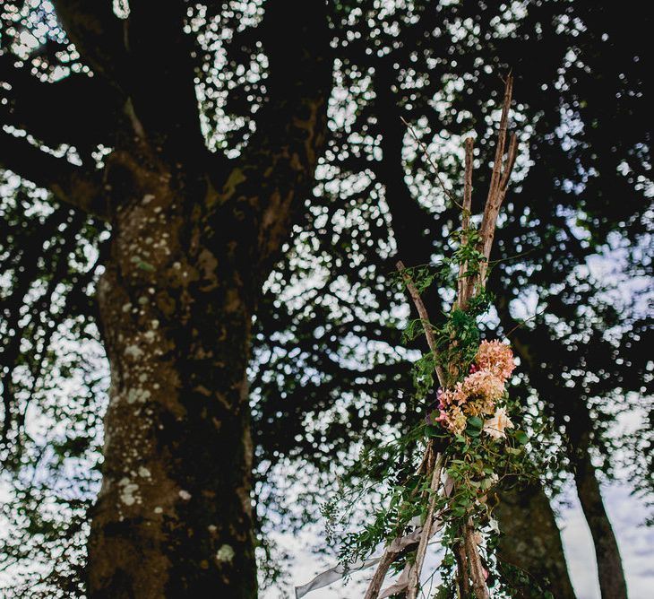 Tree Copse Wedding Ceremony // Farm Wedding Venue Cornwall // Embellished Jenny Packham Gown Marquee Wedding At Coombeshead Farm Cornwall The Garden Gate Flower Co Planning Jenny Wren Events Images Barney Walters Photography