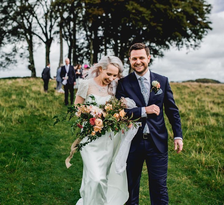 Embellished Jenny Packham Gown Marquee Wedding At Coombeshead Farm Cornwall The Garden Gate Flower Co Planning Jenny Wren Events Images Barney Walters Photography