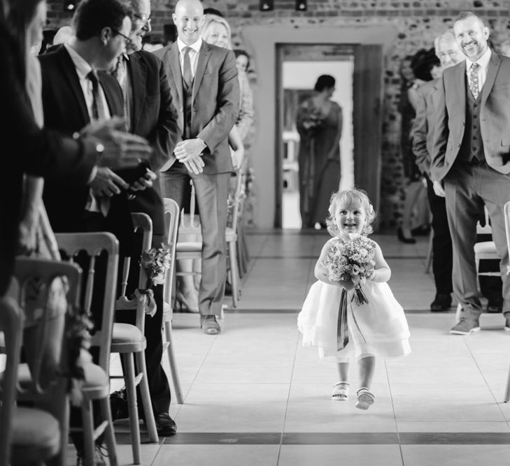 Wedding Ceremony | Flower Girl | DIY Wedding at Upwaltham Barns with Bright Flowers | Danielle Victoria Photography