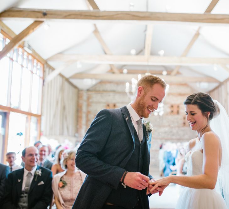 Wedding Ceremony | Bride in Sarah Seven Gown | Groom in Ted Baker & Next | DIY Wedding at Upwaltham Barns with Bright Flowers | Danielle Victoria Photography