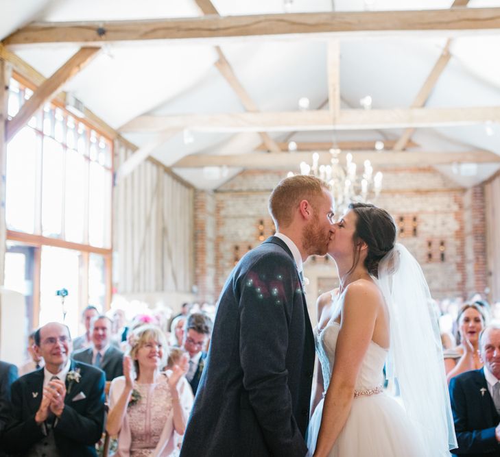 Wedding Ceremony | Bride in Sarah Seven Gown | Groom in Ted Baker & Next | DIY Wedding at Upwaltham Barns with Bright Flowers | Danielle Victoria Photography