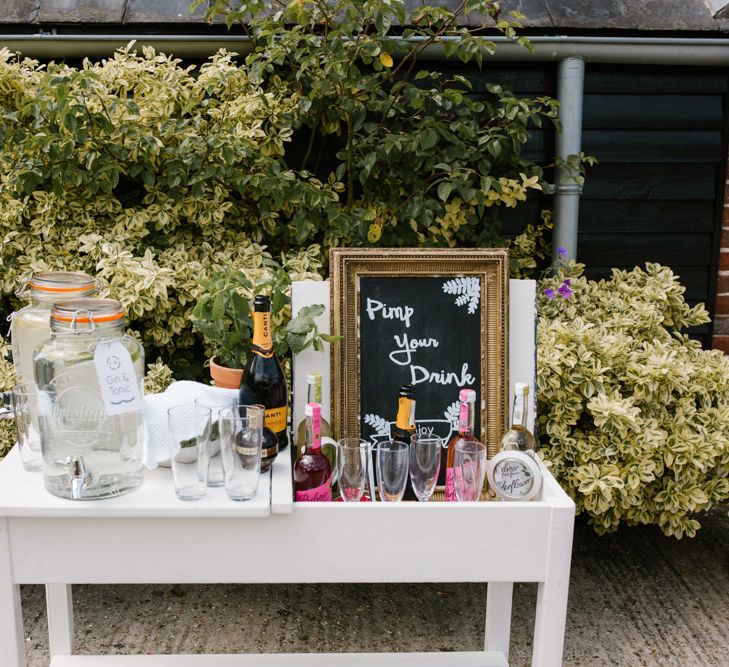 Pink Your Drink Station | DIY Wedding at Upwaltham Barns with Bright Flowers | Danielle Victoria Photography