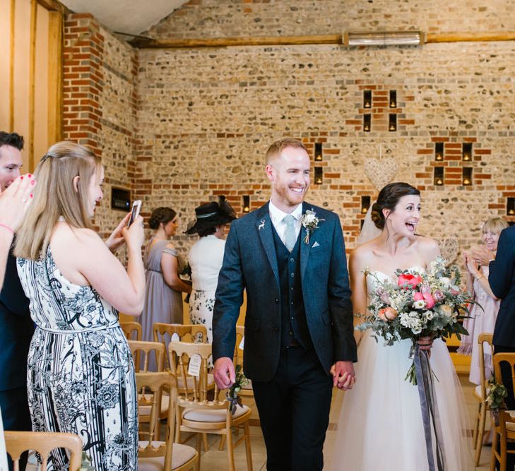 Wedding Ceremony | Bride in Sarah Seven Gown | Groom in Ted Baker & Next | DIY Wedding at Upwaltham Barns with Bright Flowers | Danielle Victoria Photography