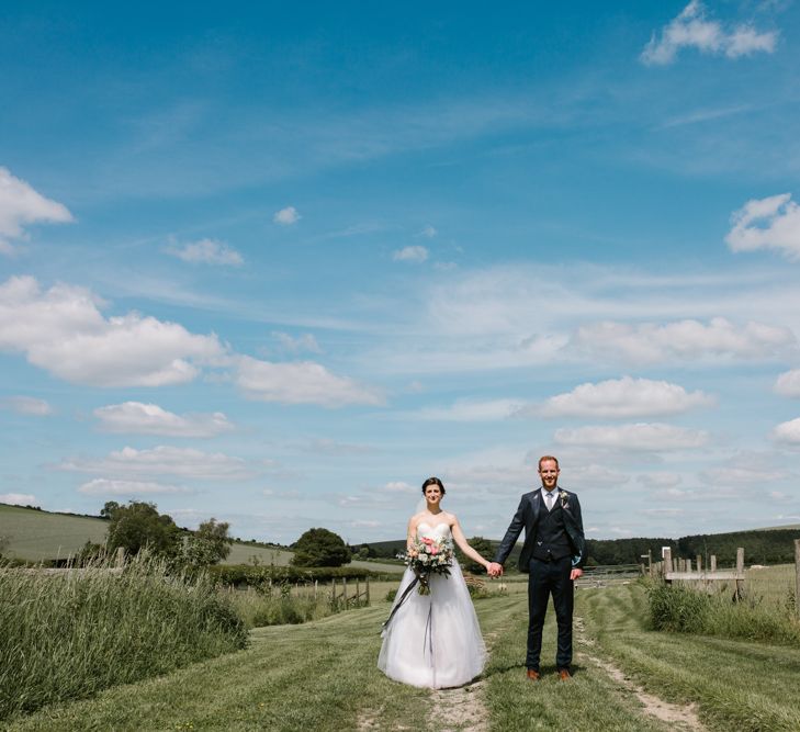 Bride in Sarah Seven Gown | Groom in Ted Baker & Next | DIY Wedding at Upwaltham Barns with Bright Flowers | Danielle Victoria Photography