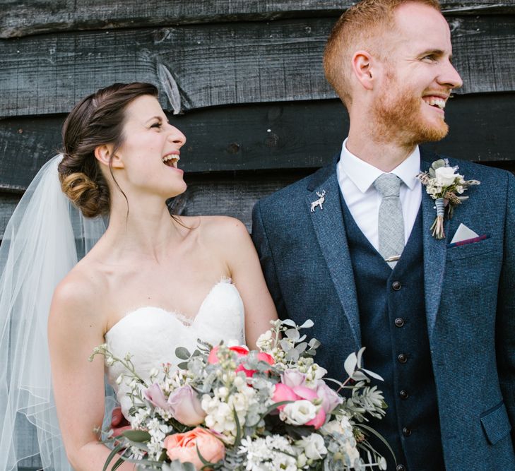 Bride in Sarah Seven Gown | Groom in Ted Baker & Next | DIY Wedding at Upwaltham Barns with Bright Flowers | Danielle Victoria Photography