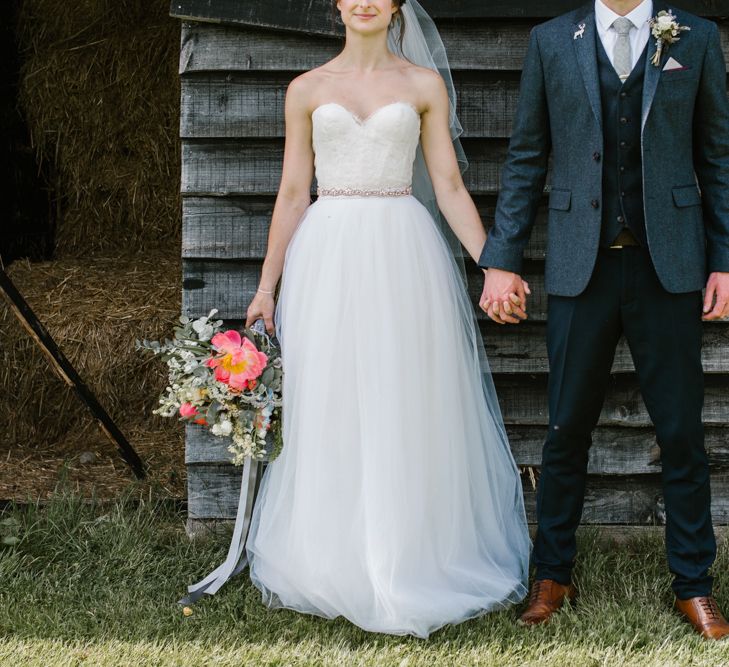 Bride in Sarah Seven Gown | Groom in Ted Baker & Next | DIY Wedding at Upwaltham Barns with Bright Flowers | Danielle Victoria Photography