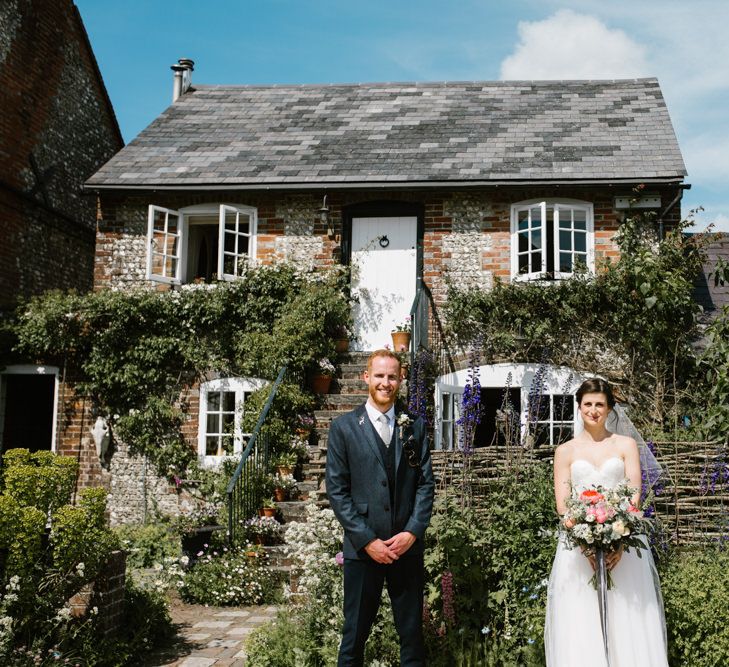 Bride in Sarah Seven Gown | Groom in Ted Baker & Next | DIY Wedding at Upwaltham Barns with Bright Flowers | Danielle Victoria Photography