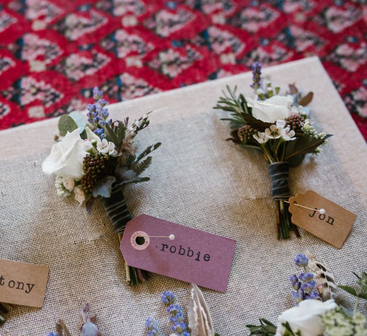 Buttonholes | DIY Wedding at Upwaltham Barns with Bright Flowers | Danielle Victoria Photography