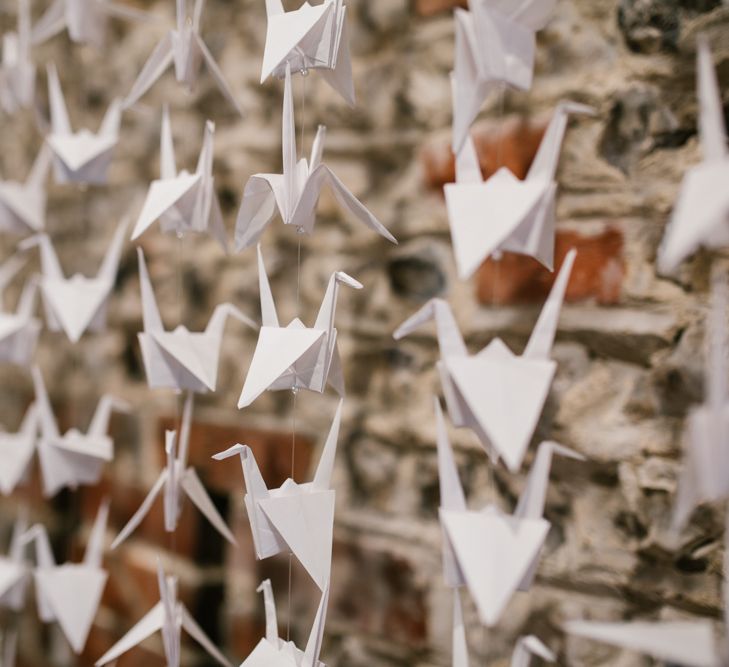 Origami Paper Crane Wedding Decor | DIY Wedding at Upwaltham Barns with Bright Flowers | Danielle Victoria Photography