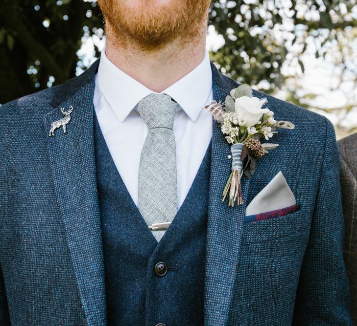 Groom in Ted Baker Jacket & Next Waistcoat & Tie | DIY Wedding at Upwaltham Barns with Bright Flowers | Danielle Victoria Photography