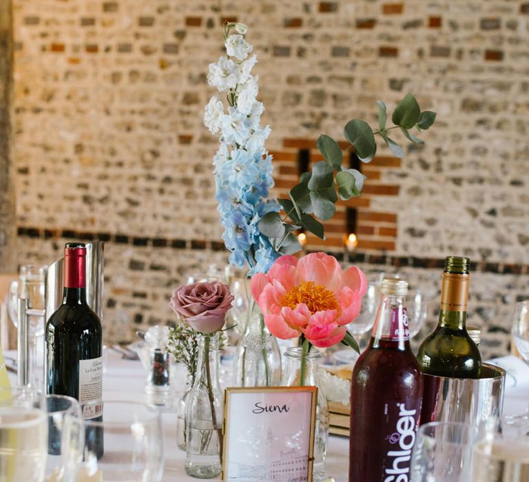 Flower Stem Centrepiece | DIY Wedding at Upwaltham Barns with Bright Flowers | Danielle Victoria Photography