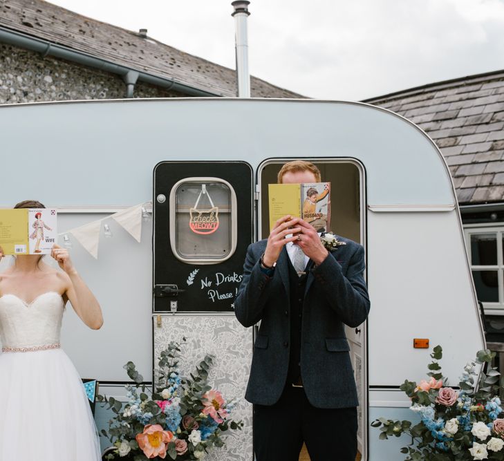 Vintage Caravan Photo Booth | DIY Wedding at Upwaltham Barns with Bright Flowers | Danielle Victoria Photography