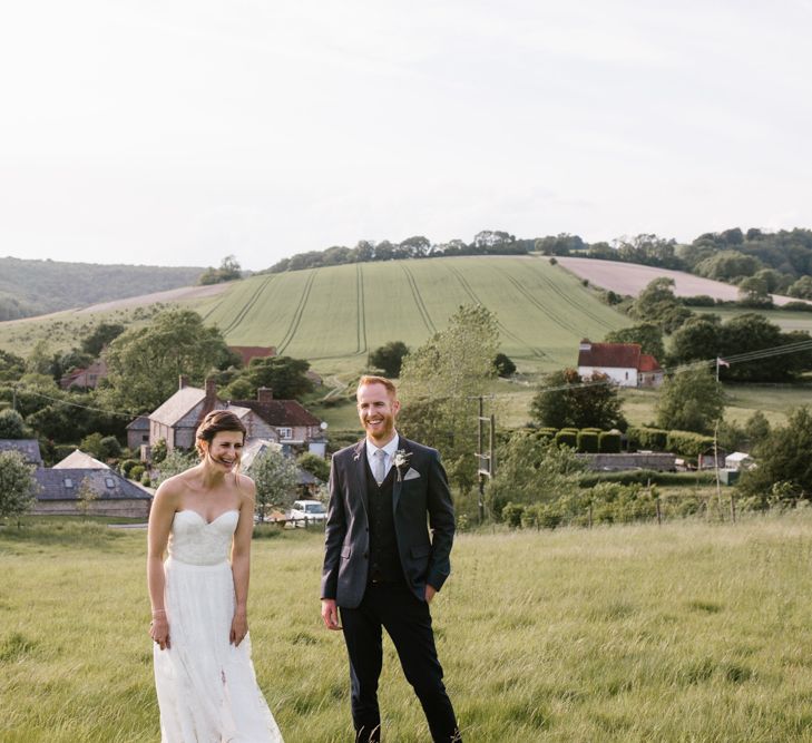 Bride in Sarah Seven Gown | Groom in Ted Baker & Next | DIY Wedding at Upwaltham Barns with Bright Flowers | Danielle Victoria Photography