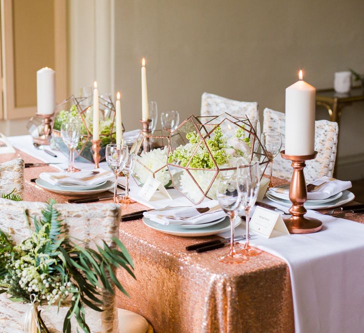 Wedding Table Scape with Copper Accents