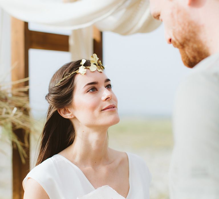 Gold Littlethings Headpiece | Bride in Alessia Baldi Gown | Cristina Firotto Event Design | Valentina Oprandi Photography