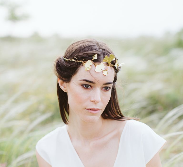 Gold Littlethings Headpiece | Bride in Alessia Baldi Gown | Cristina Firotto Event Design | Valentina Oprandi Photography