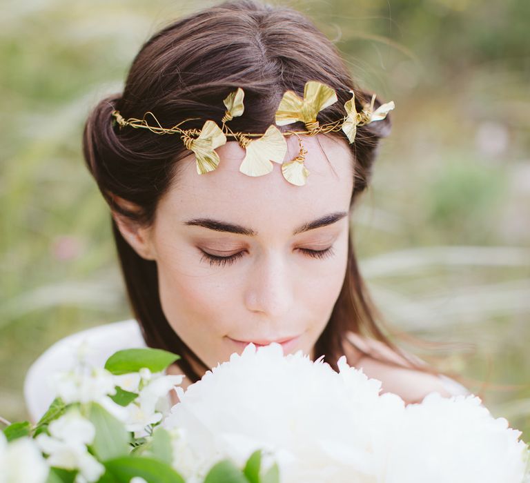 Gold Littlethings Headpiece | Bride in Alessia Baldi Gown | Cristina Firotto Event Design | Valentina Oprandi Photography