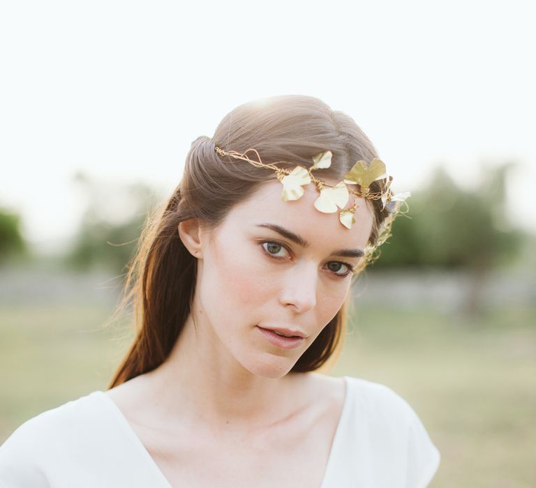 Gold Littlethings Headpiece | Bride in Alessia Baldi Gown | Cristina Firotto Event Design | Valentina Oprandi Photography