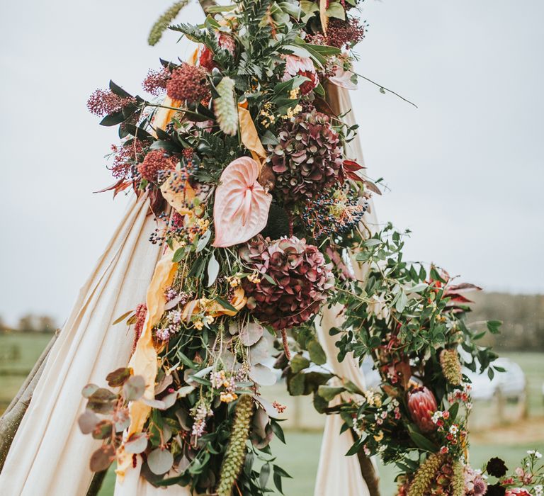 Naked Tipi Wedding Altar & Hay Bale Seating For Wedding Ceremony