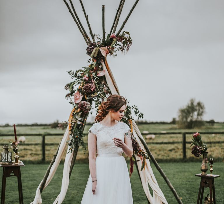 Naked Tipi Wedding Altar & Hay Bale Seating For Wedding Ceremony