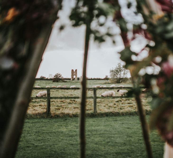 Naked Tipi Wedding Altar & Hay Bale Seating For Wedding Ceremony