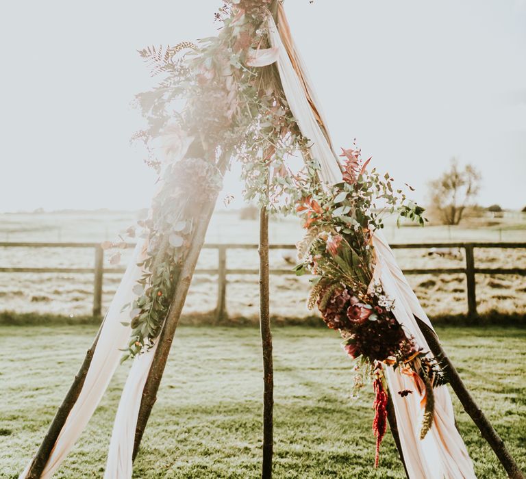 Naked Tipi Wedding Altar & Hay Bale Seating For Wedding Ceremony