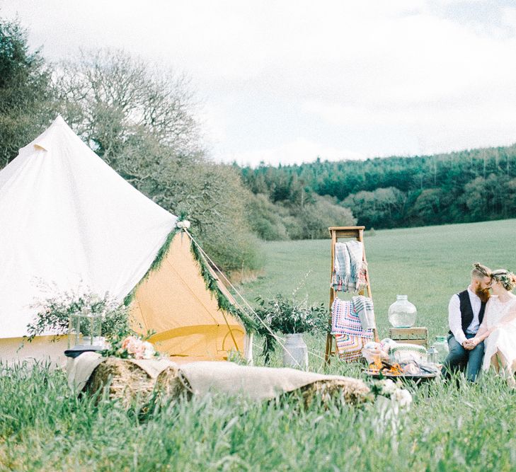 Wild Tipi Bell Tent with Bride in Claire L Headdon Bridal Gown | Images by Olivia Bossert Photography |