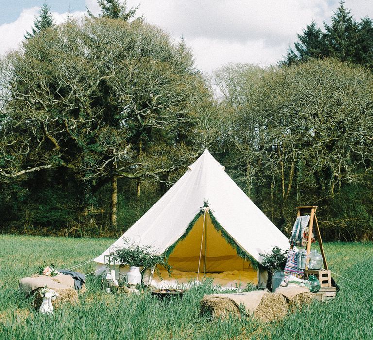 Wild Tipi Bell Tent with Bride in Claire L Headdon Bridal Gown | Images by Olivia Bossert Photography |