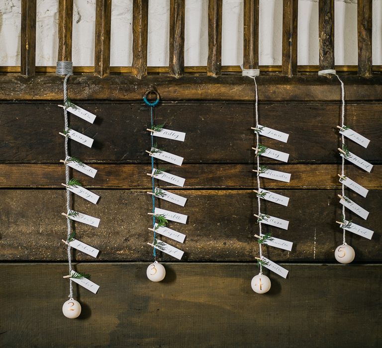 DIY Table Plan For Winter Wedding with Baubles