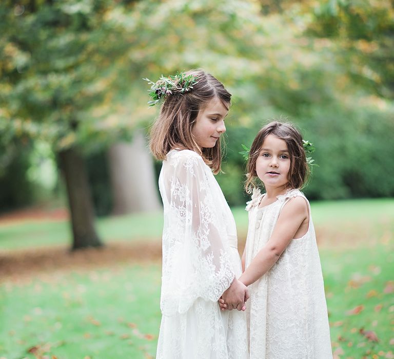 Flower Girls In White Lace Dresses By Minna