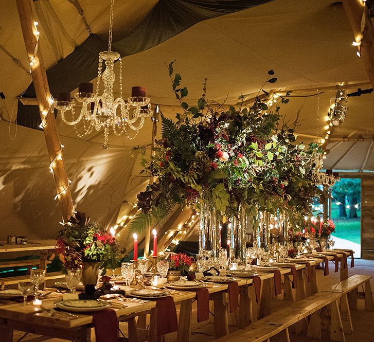 Winter Tipi Set Up With Chandelier From Coastal Tents