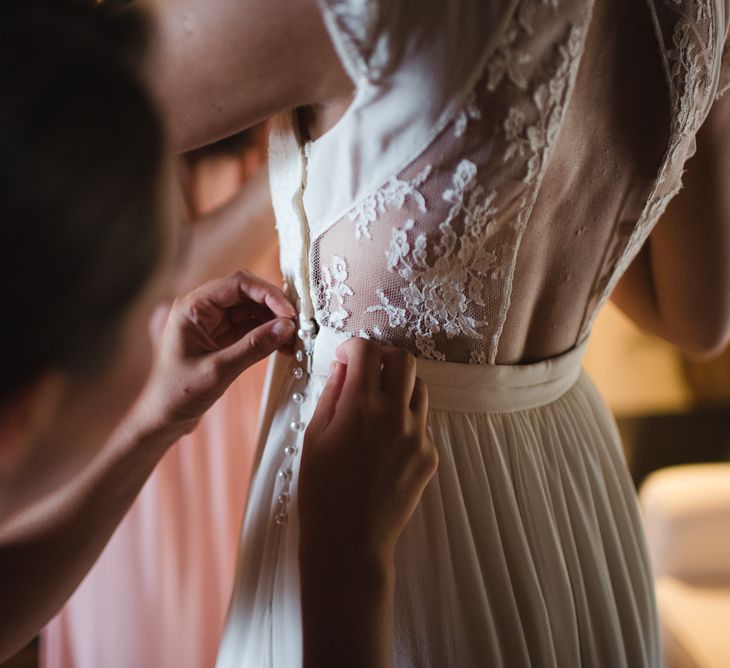 Bride in Laure de Sagazan Wedding Dress