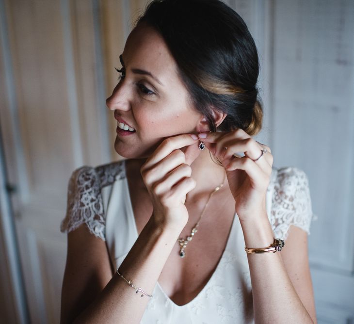 Bride in Laure de Sagazan Wedding Dress