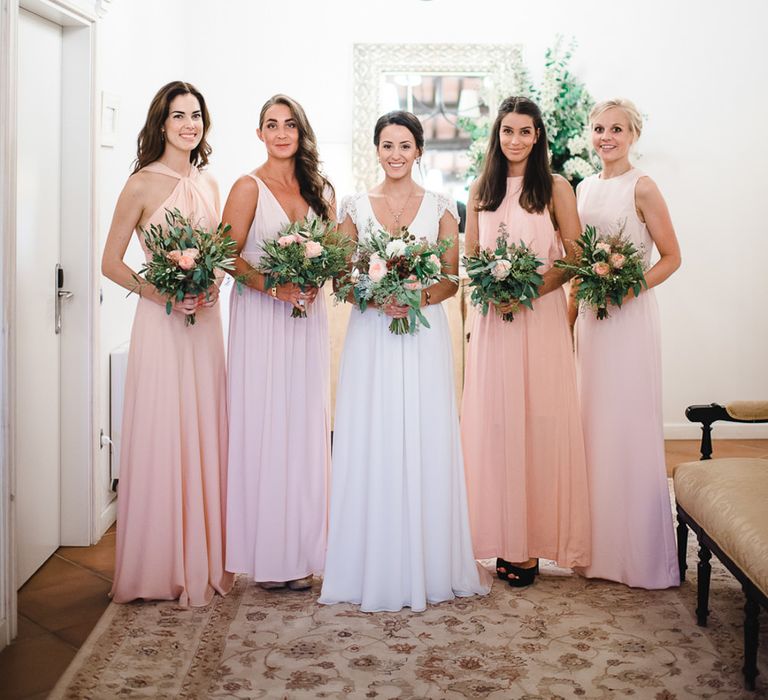 Bride & Bridesmaids in Pink Dresses