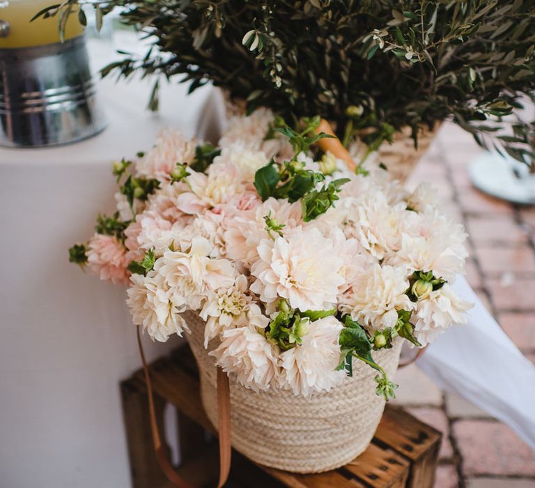 Basket of Pink Flowers Wedding Decor