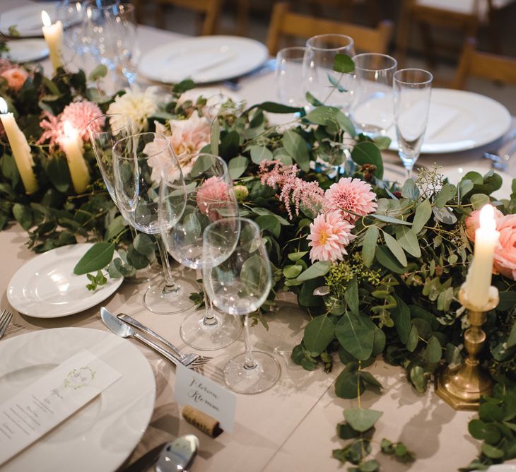 Floral Table Runner with Candles