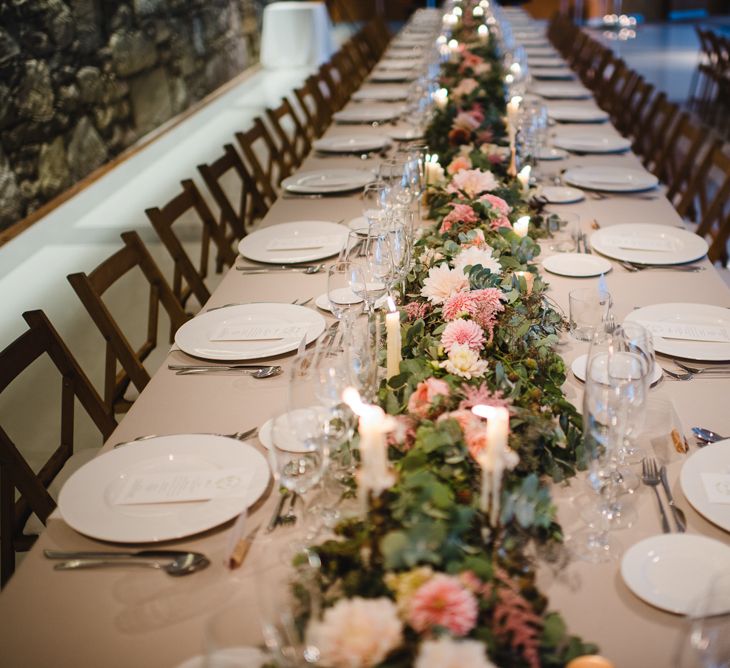 Floral Table Runner with Candles