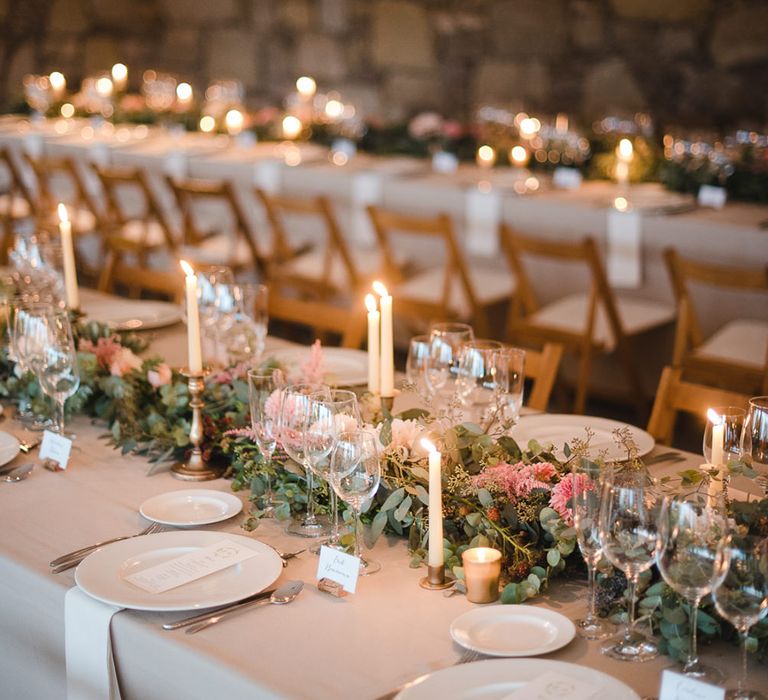 Candle lit Floral Centrepiece Table Scape